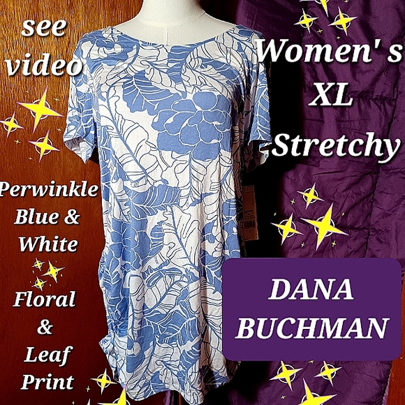DANA BUCHMAN Womens Floral & Leaf Print Stretchy Top XL - Picture 7 of 7